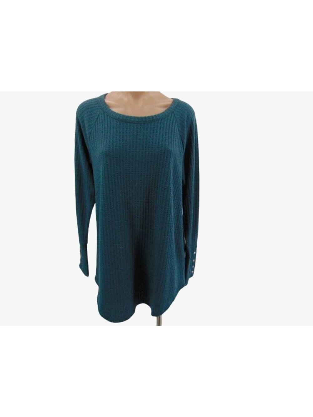Chaser Green Waffle Knit Tunic Shirt XL Round Neck Button Cuffs Long Sleeve - Picture 4 of 9